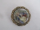 Vintage Estate Costume Jewelry Pinback Brooch - Colonial Scene