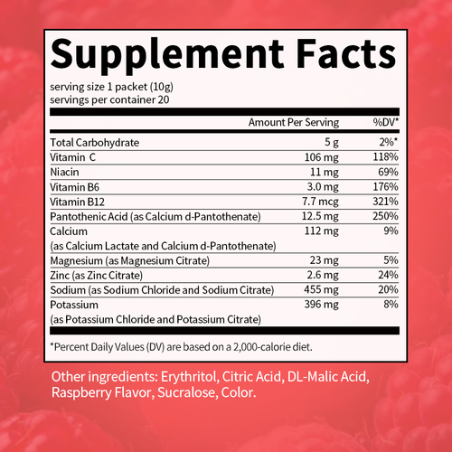 Electrolyte Hydration Powder Drink Mix Fruit Flavor-Magnesium, Potassium Vitamin - Picture 6 of 14