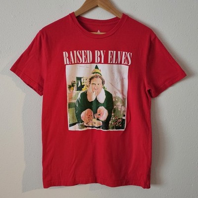 Raised By Elves Red Graphic T- Shirt M Buddy The Elf 100% Cotton Skater Grunge