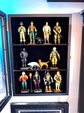 Action Figure Display Case 3.75" Figurine Toy Shelf Wood Holder Black Showcase