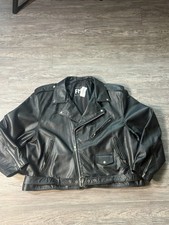Vintage FMC Black Leather MC Biker Jacket Adjustable Side Lace Up Size 2XL- 62