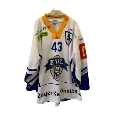 EV Zug Swiss Hockey Jersey#43 EVZ National League Conte Hockey XL White Blue#231