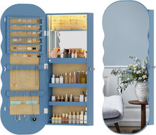 LED Mirror Jewelry Cabinet,Wall or Door Mounted Jewelry Armoire Organizer with L