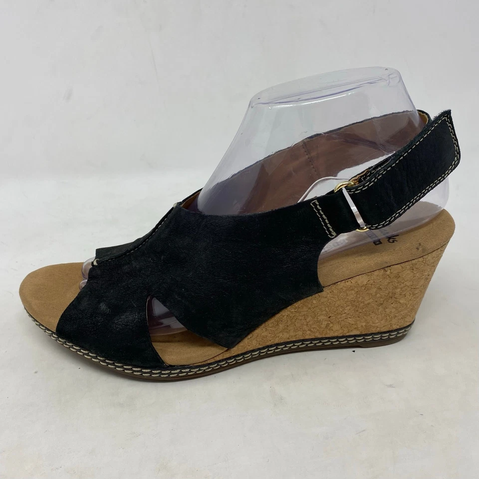 Sandálias anabela Clarks Helio almofada flutuante conforto macio cortiça feminina tamanho 9 - Imagem 2 de 4