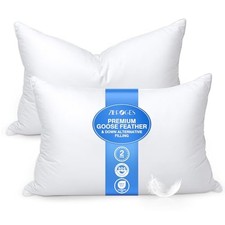 Feather Pillows - Goose Down Hotel Bed Pillow for Sleeping, Queen Size Set of 2