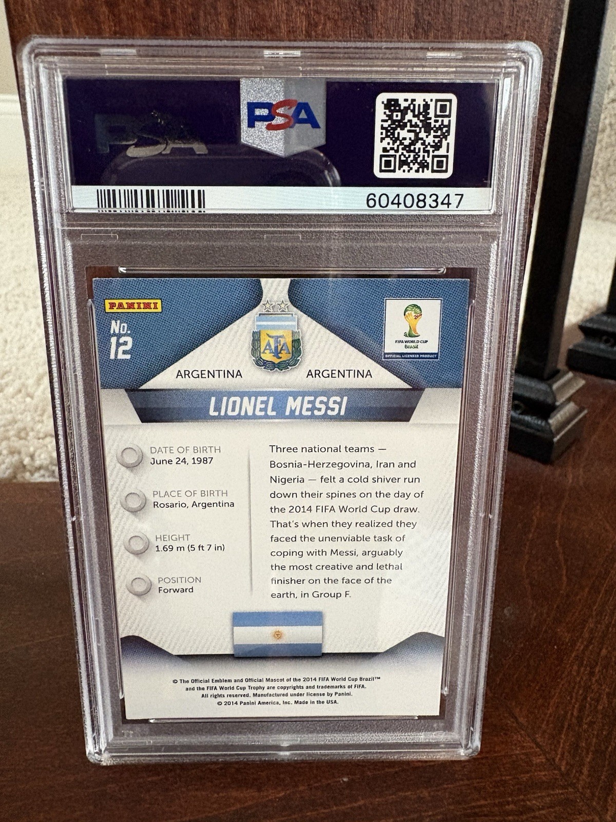 LIONEL MESSI 2014 PANINI PRIZM #12 WORLD CUP 1ST PRIZM CARD PSA 9 ARGENTINA view 2