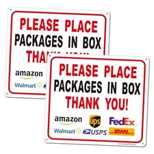 Please Place Packages in Box Sign, Red and Black-Please Place Packages in Box