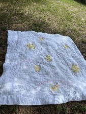 Pottery Barn Kids Full/Qn Sunshine Rainbow Reversible Quilt Wht/Pastel Applique