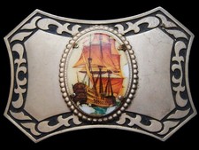 JJ13151 VERY COOL VINTAGE 1970s PIRATE SHIP SILVERTONE BELT BUCKLE