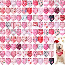 Newwiee 100 Pieces Valentine's Day Dog Bandanas Bulk for Large Dogs Pink Red Pat