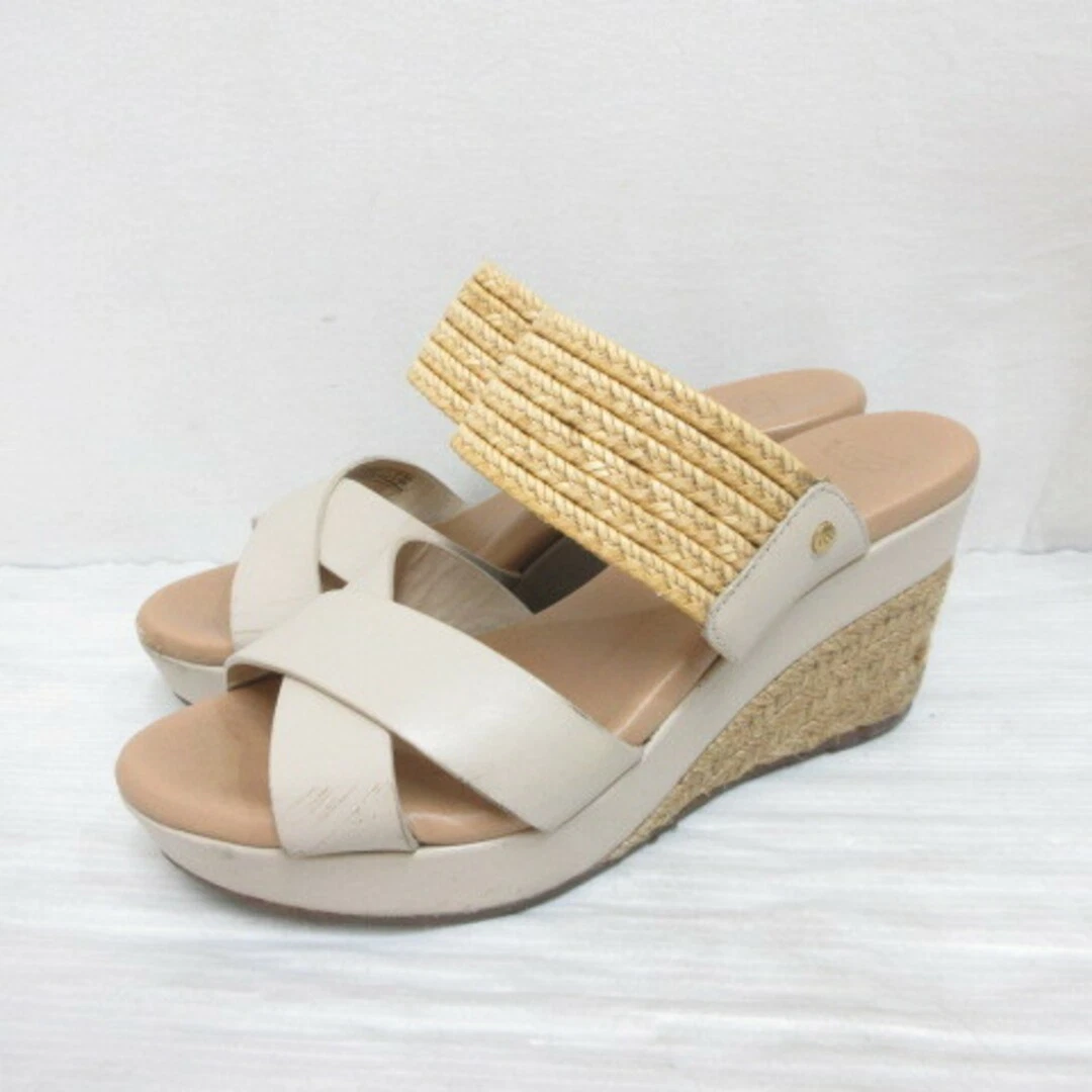 Sandali UGG Australia Adriana in pelle espadrillas suola zeppa 22 5 cm beige usati d3
