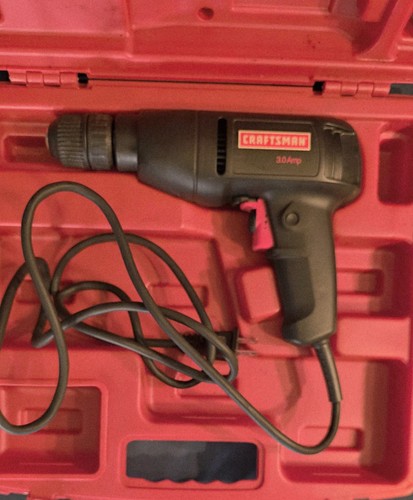 Craftsman 3/8" kabelgebundener Bohrer 3,0 A 0-1300 RPM mit rotem Hartschalenkoffer - funktioniert - Bild 7 von 8