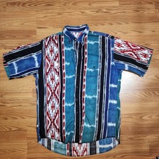 Vtg Wrangler Aztec Southwest Print Button Up Shirt Men  s Sz L Cowboy Read