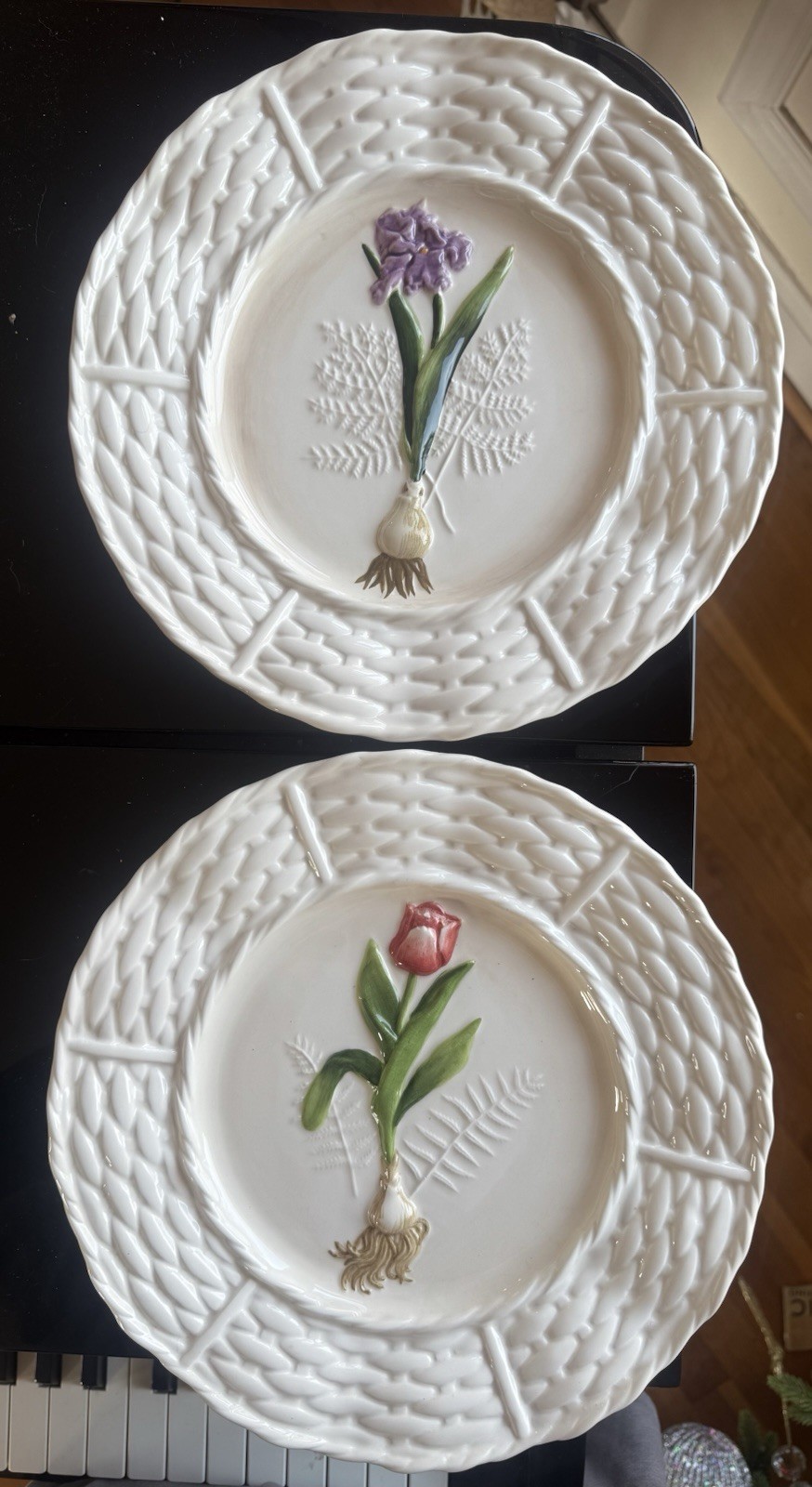 Vintage Set Of 2 World Market Flower Plates. Tulip Plate, Spring Bulb Plate.