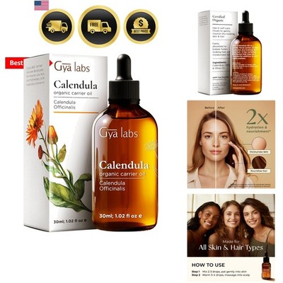 Calendula Oil - 1 Fl Oz - Carrier Oil for Hair, Skin, Face, Scalp & Body Massage