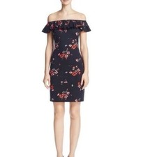 New Rebecca Taylor Marguerite Floral Off Shoulder Dress Cotton Sz M