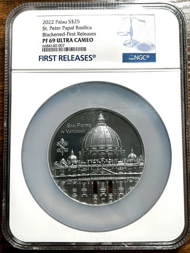 Tiffany Art 2022 Palau S$25 Silver Coin St. Peter Papal Basilica NGC PF69 5oz