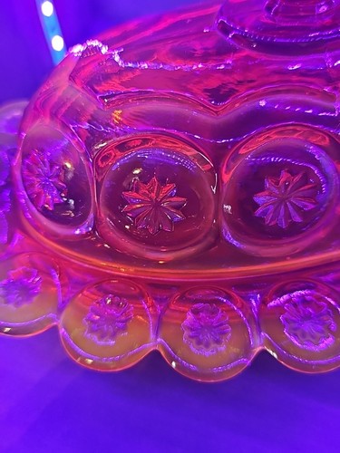 Vintage Smith UV reaktiv Glas Mond & Sterne Amberina bedeckt Butterdose leuchtet - Bild 10 von 10