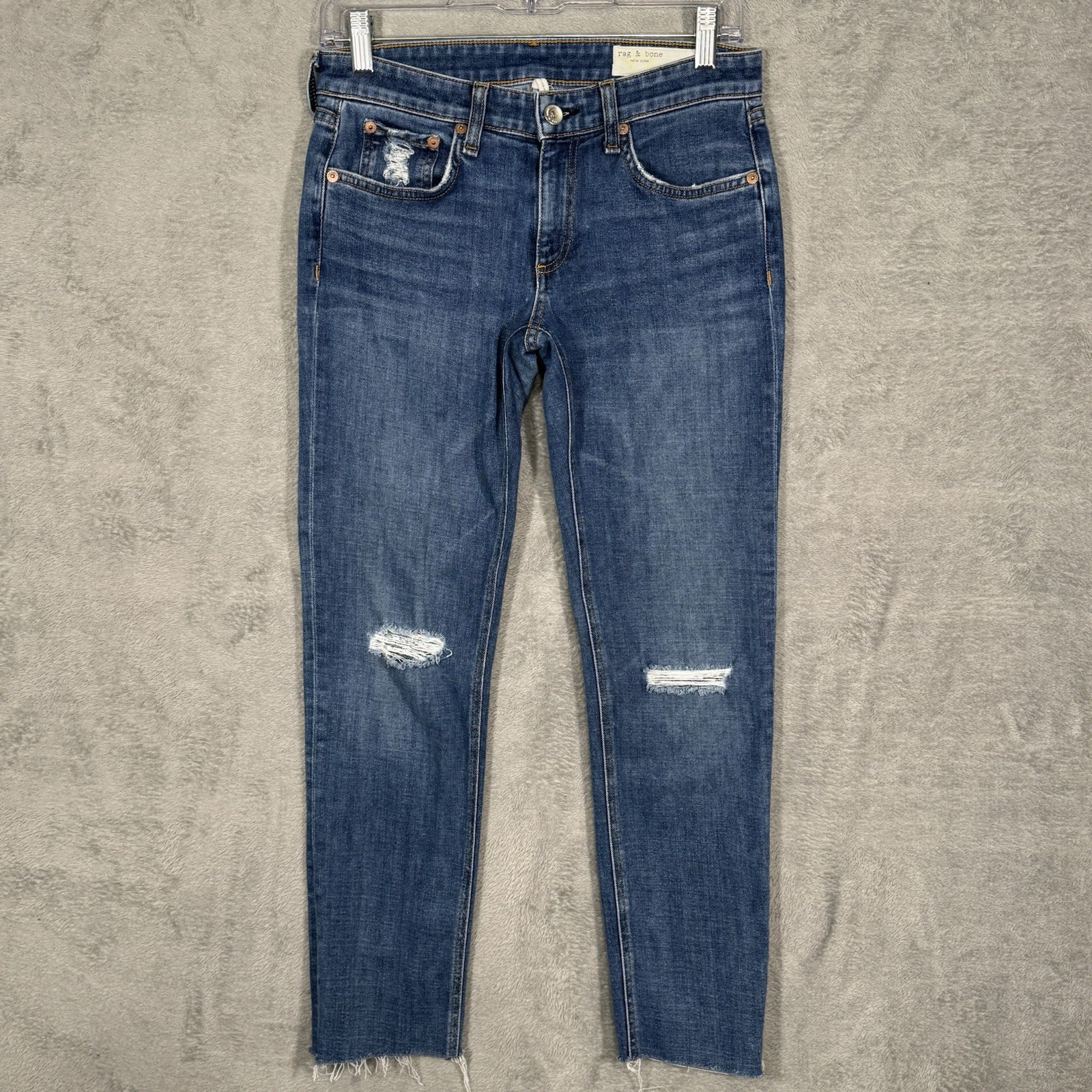 Rag & Bone Dre Womens 24 Mission Blue Distressed Slim Boyfriend Jeans Frayed Hem