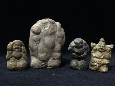 N1145 Vintage Japanische Keramik Daikoku Ebisu Statue Set Mit 4 Figurern