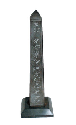 Egyptian Hieroglyphics Grey Marble Obelisk 9.62 '' H x 1.37'' W with Marble Base