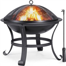 Outdoor Fire Pit Round Steel Fire Bowl Grill Fire Pit with Mesh Screen Cover