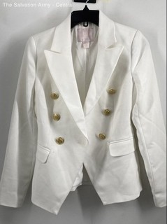 Rachel Parcell Womens White Peak Lapel Long Sleeve Six Button Blazer Size 2XS
