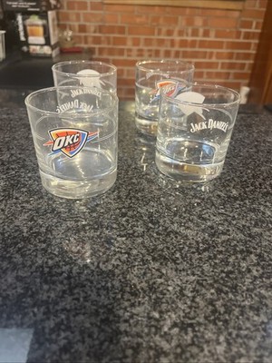 Jack Daniels Oklahoma Thunder NBA Lowball Whiskey Glasses Set of 4