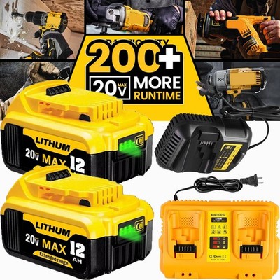 2Pack For DeWalt 20V 20 Volt Max XR 12.0AH Lithium Battery DCB206-2/Dual Charger