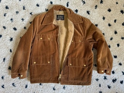 VTG 70 s Sears Jacket  Horizontal Corduroy, Sherpa Lined MiUSA Size 44 Talon Zip