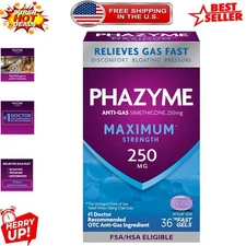 Portable 250 mg Simethicone Gas Relief - Fast Gels, 36 Count for Adults
