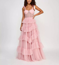 Say Yes Juniors' Faux-Pearl-Corset Ruffled-Skirt Ball Gown MSRP $209