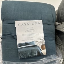 Full/Queen Heavyweight Linen Comforter  Sham Teal Blue Casaluna