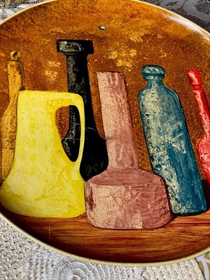 VTG 1900s ARS ITALY FLORENCE Metal Tray Painted  Bottle Still Life  Design Decor