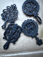 Lot Of Four Small Cast Iron Trivets Grouping For Use Or Farmhouse Country Rustic
