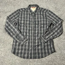 Simms Shirt Mens Small Gray Plaid Snap Front Long Sleeve Western Fishing