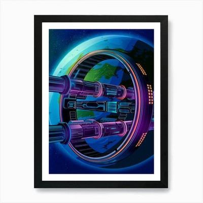 Raumschiff Neon, Anime Kunst Lofi Kunst gerahmtes Wandbild Poster Leinwanddruck Bild