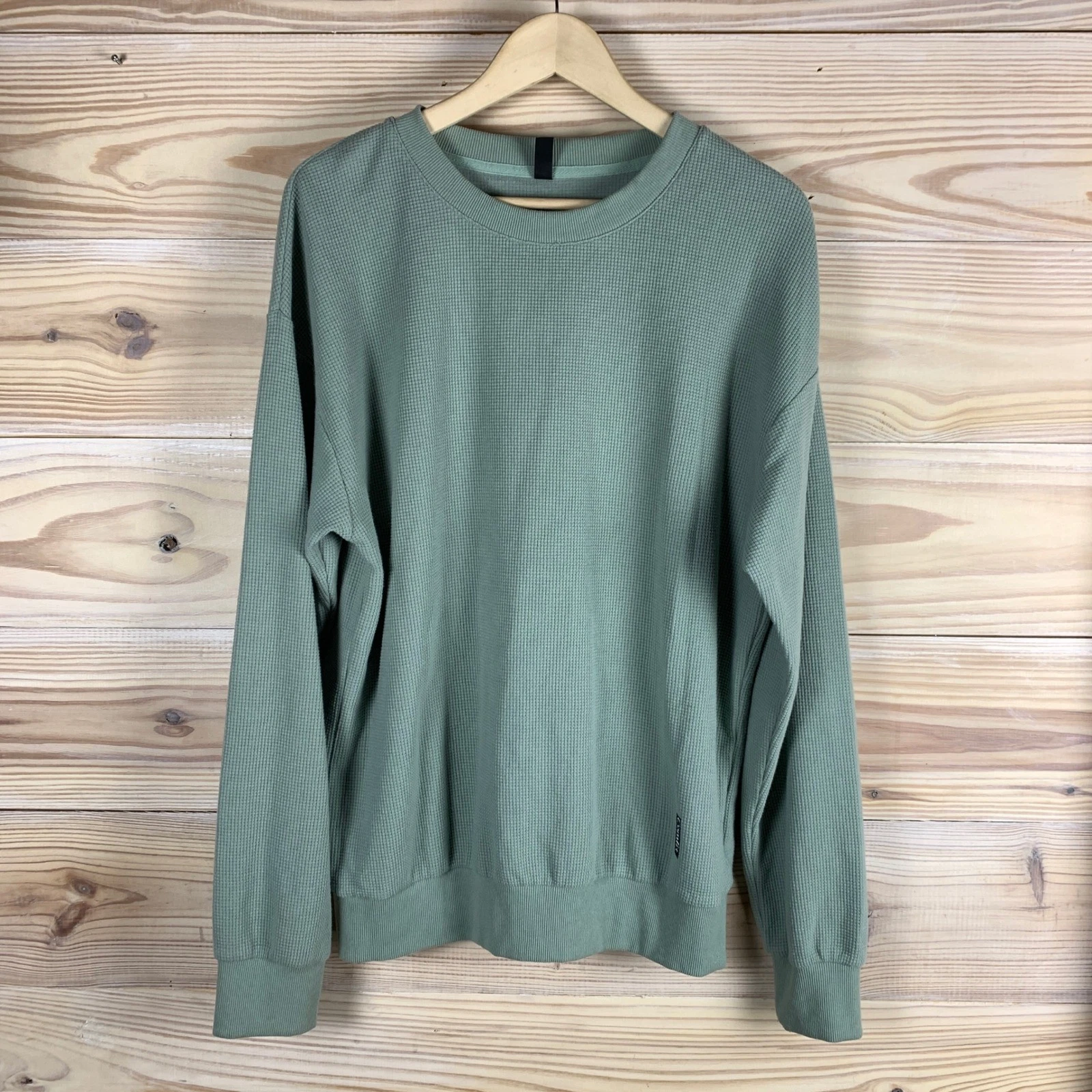 Comfrt Sweatshirt Mens Medium Green Waffle Knit Crewneck Thermal Pullover