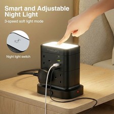 Extension 7 Way Tower Power Lead USB Multi Socket Surge Protected Socket UK