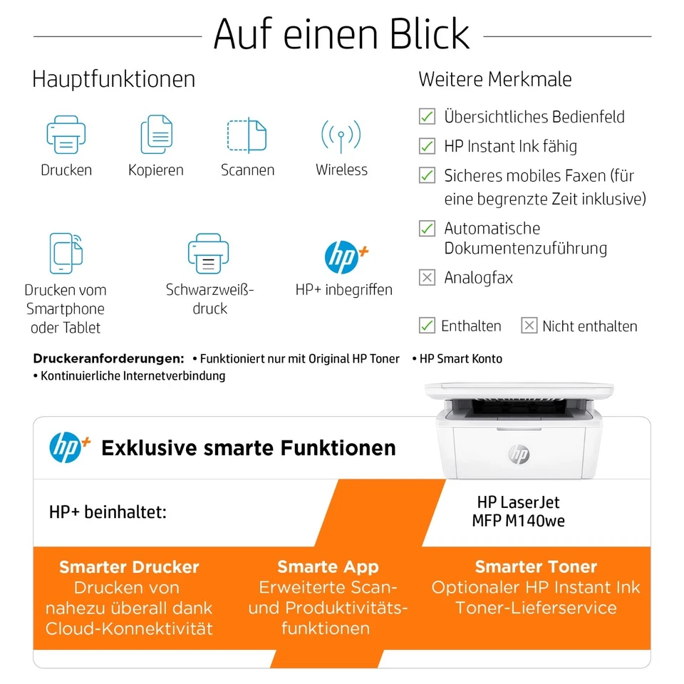 HP LaserJet M140we Laserdrucker Monochrom Multifunktionsdrucker WLAN Instant Ink - Bild 3 von 4