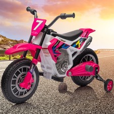 Rose Pink 12V Kids Ride on Motorcycle Dirt Bike with Training Wheels
