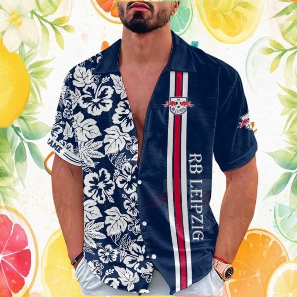 RB Leipzig Custom Name Navy Floral Split Design Hawaiian