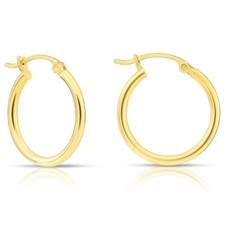14K Solid Yellow Gold Shiny Polished Round Chunky Hoop Earrings 20mm 25mm 30mm