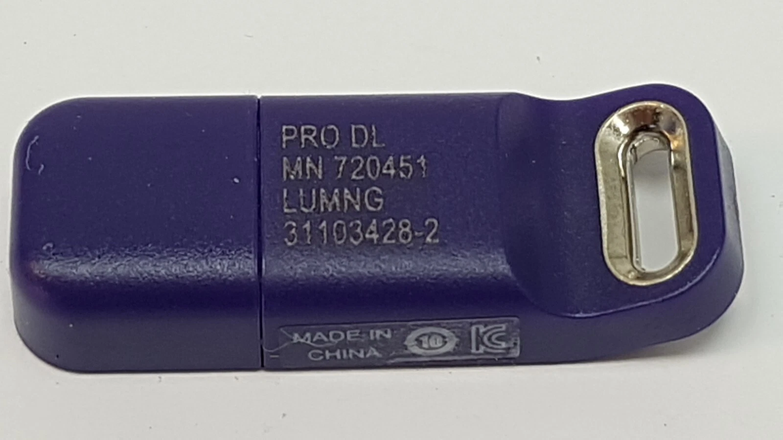 Back of the KT-10039490 HASP key marked PRO DL, LUMNG, MADE IN CHINA