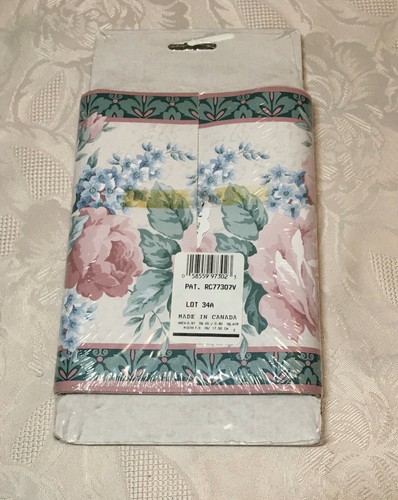 Innova Cabbage Rose Floral Vinyl Wallpaper Border 5 Yds Pink Green Blue RC77307V - Picture 2 of 5