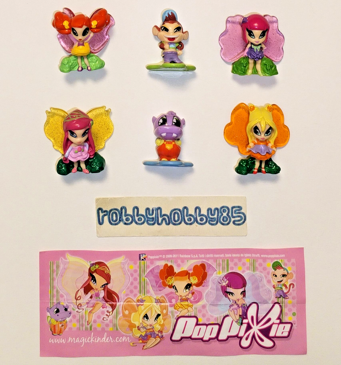 WINX CLUB POP PIXIE COMPLETE SET OF 6 TOYS + PAPERS KINDER JOY