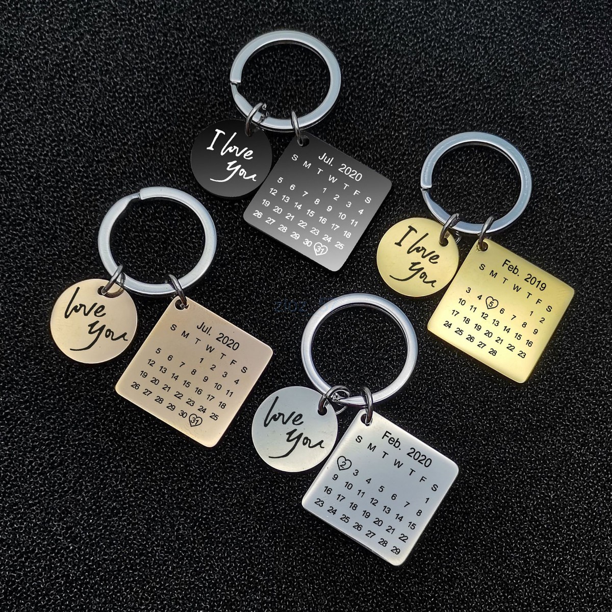 AU NEW Personalized Engraving Keychain Calendar Birthday Date Love