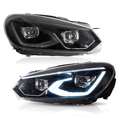Pair Full LED Headlights For 2010-2014 Golf MK6 w/ Sequential+Start-up Animation