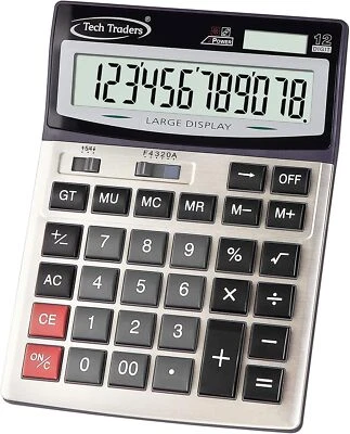TECH TRADERS Extra Large Desktop Calculator, Extra Large Key Solar and Battery Dual Power Po