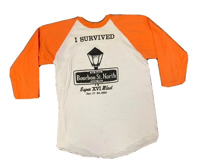 VTG 1982 I Survived Bourbon St North Super XVI Blast Baseball T Shirt Sz XL